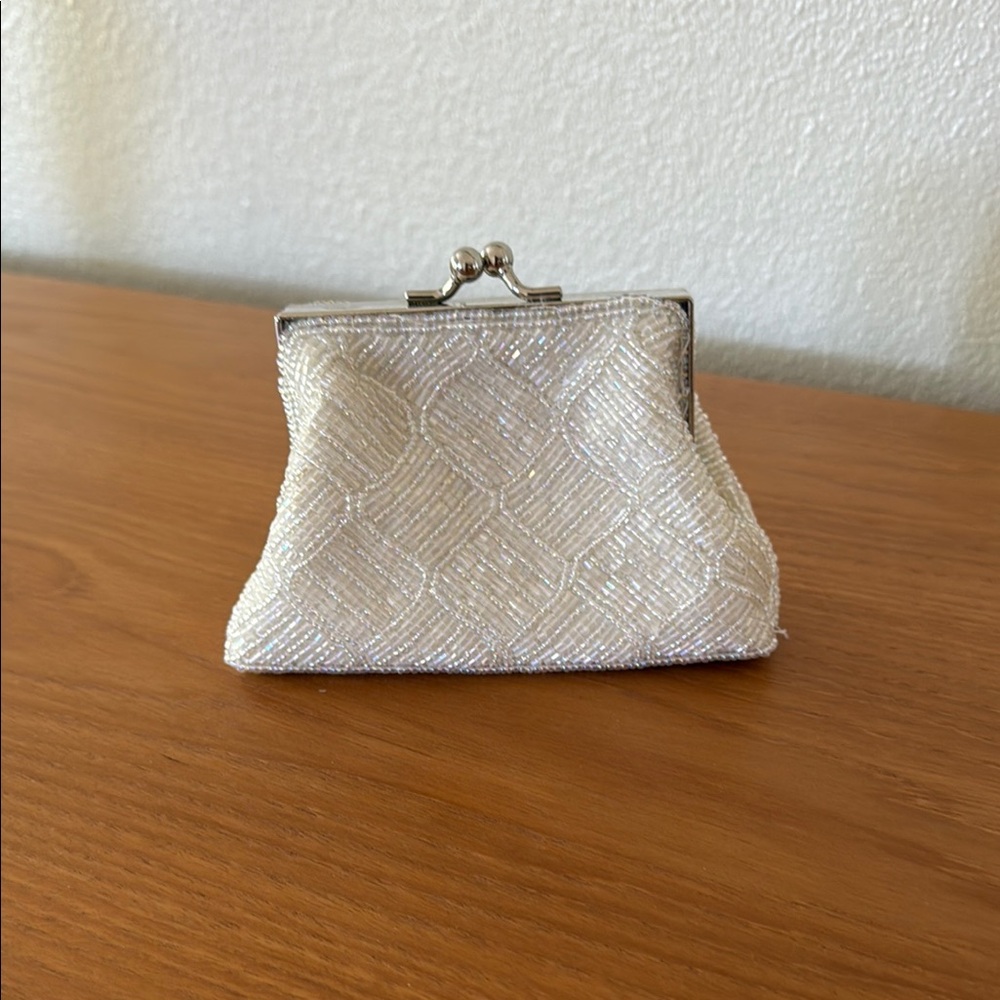 Elegant White Beaded Clutch